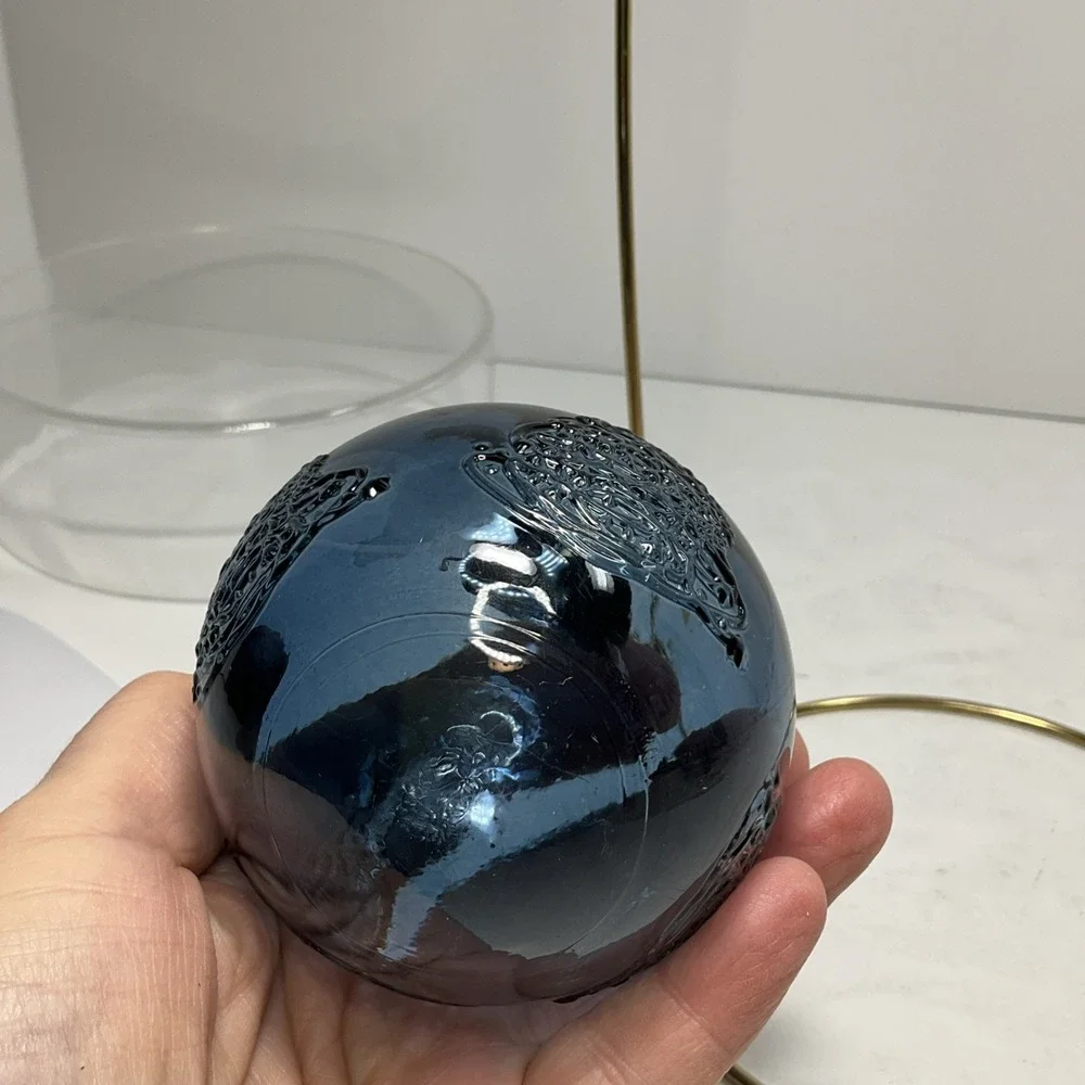 Vintage Heavy blue glass Christmas ball ornament‎ with raised tree design 3 in